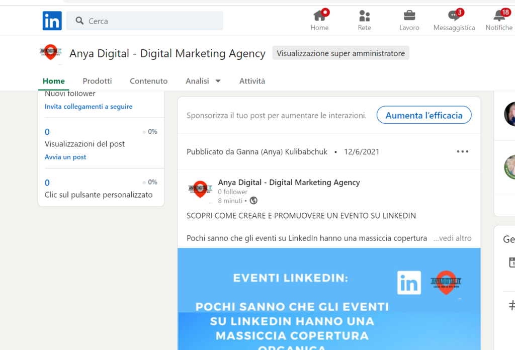 Sponsorizzazione LinkedIn "Aumenta efficacia"