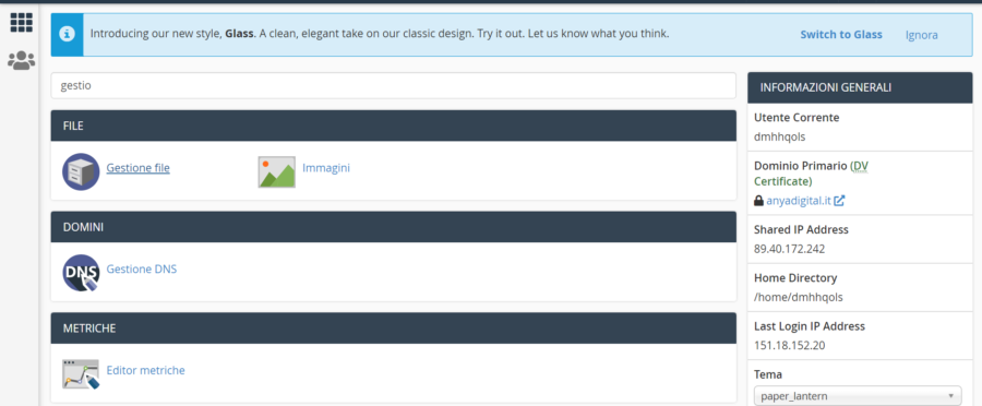 eliminare file da CPanel