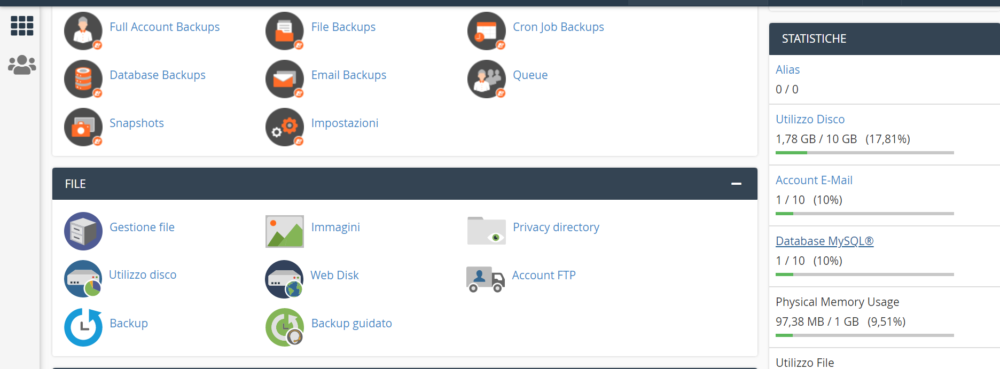 come verificare spazio su disco da CPanel