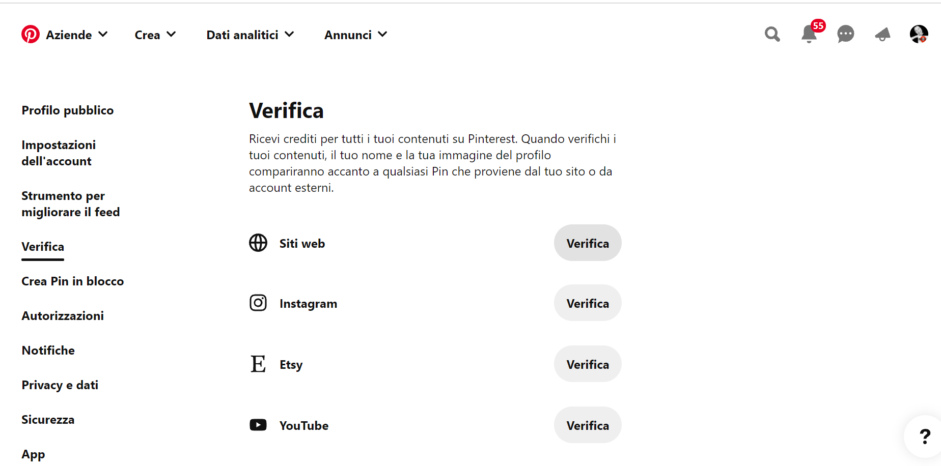 Come verificare sito web su Pinterest